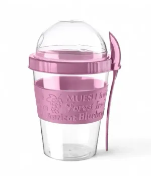 Titiz 600 ml Kaşıklı Yoğurt  Müsli Kabı – Taşınabilir Kase - Pembe