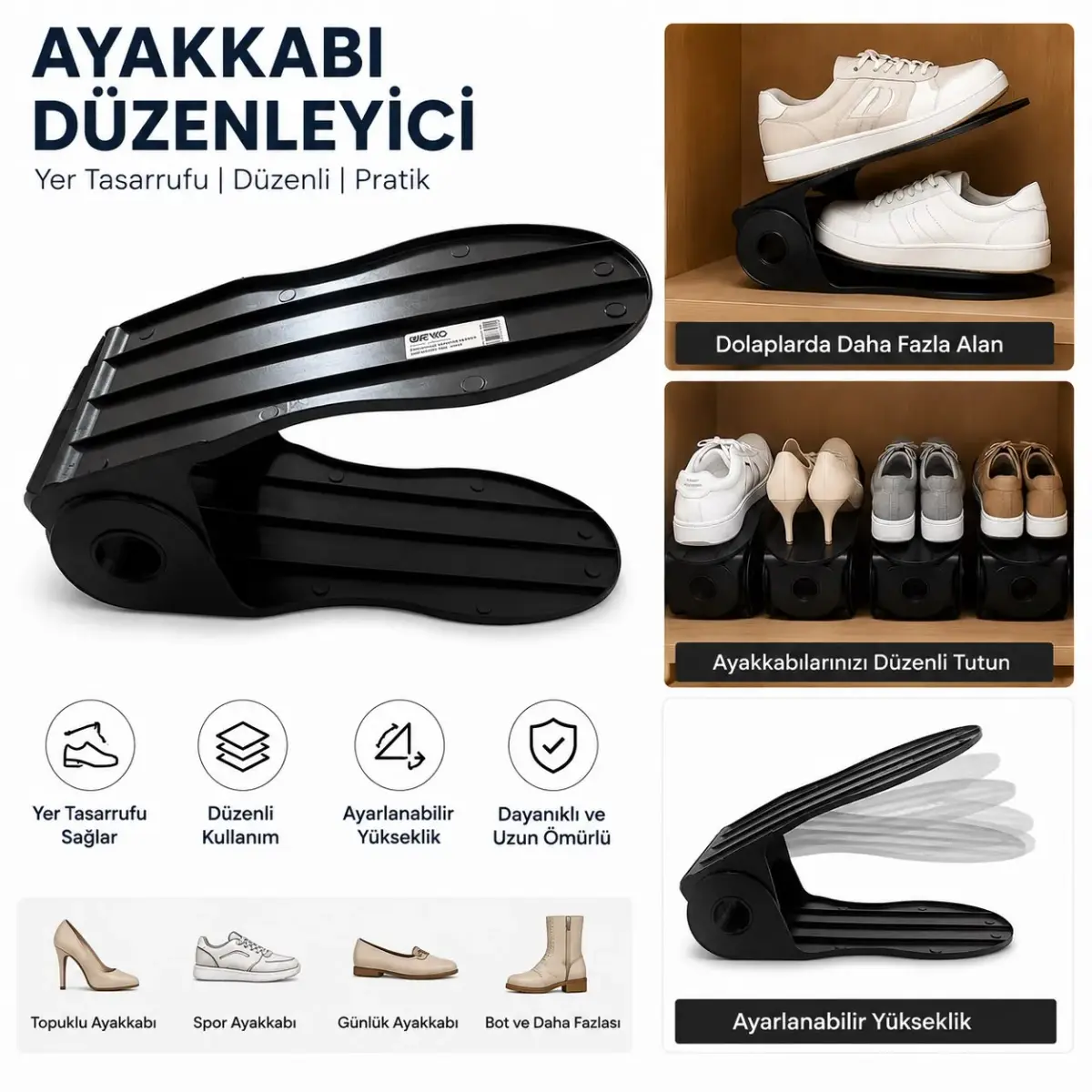 Ayarlanabilir Ayakkabı Düzenleyici Rampa - Dolap İçi Yer Tasarrufu Sağlayan Ayakkabılık 2 Adet