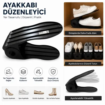 Ayarlanabilir Ayakkabı Düzenleyici Rampa - Dolap İçi Yer Tasarrufu Sağlayan Ayakkabılık 2 Adet