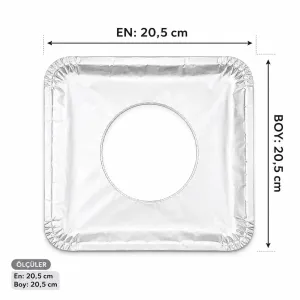Alüminyum Folyo Ocak Zemini Koruyucu 10 Adet - Tek Kullanımlık Yağ Önleyici 20,5x20,5 cm