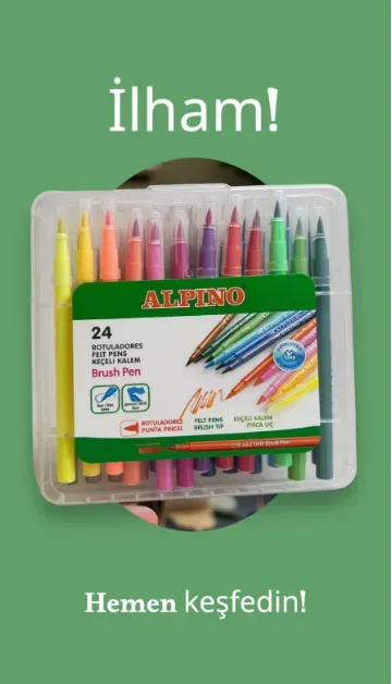Alpino Brush Pen Fırça Uçlu Keçeli Kalem 24 Renk