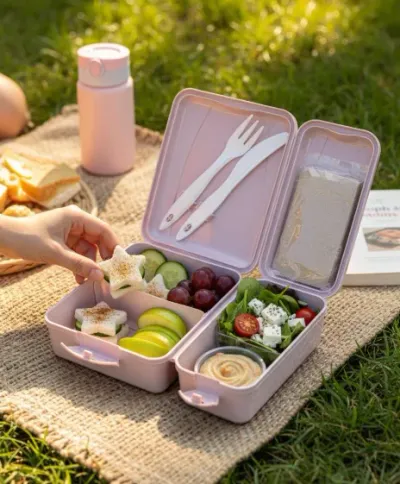 Titiz Takeaway 2 Bölmeli Yemek Kabı – Kaşıklı Çatal Setli Pratik Yemeği Kabı Lila Rengi