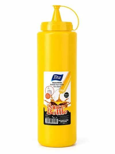Titiz 700 ml Sos Şişesi Seti Sarı Kırmızı Şeffaf Sızdırmaz Kapaklı 1 Adet - Sarı