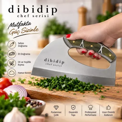 Dibidip Chef Serisi Ütü Tip Almazan Şef Bıçağı Sebze Et Doğrama 25x11,5 cm