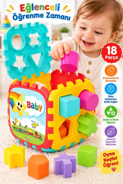 Dede Baby Büyük Bultak Küp 18 Parça Şekil Eşleştirme ve Eğitici Bebek Oyuncağı 12 Ay+