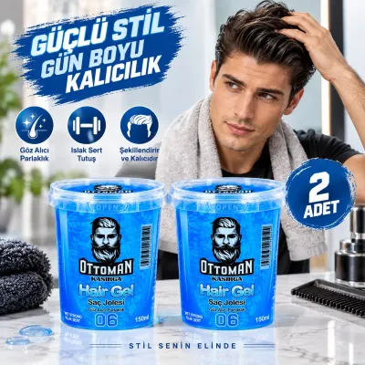 Ottoman Kasırga Hair Gel Islak Sert Saç Jölesi 150 ml Mavi Güçlü Tutuş Parlak Görünüm 2 Adet