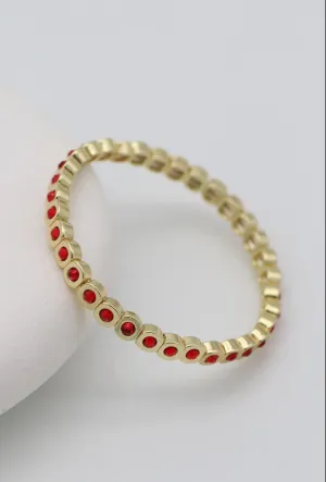 Kadın 14K Kaplama Gold Kırmızı Taşlı Çelik Lastik Bileklik