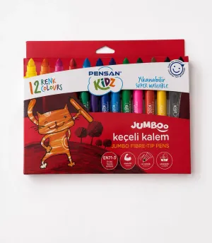 Pensan Kidz Jumboo 12 Renk Yıkanabilir Jumbo Keçeli Kalem Kalın Uçlu Çocuk Boyama Kalemi