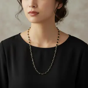 Kadın Siyah Taşlı Uzun Kolye –14K Gold – 70 cm