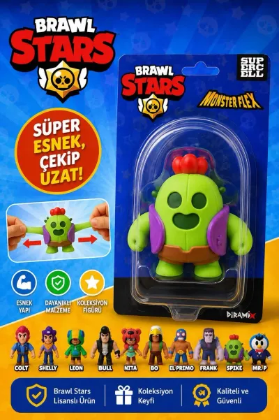 Brawl Stars Monster Flex Esnek Oyuncak Figür – Çek Uzat Stres Oyuncağı (SPİKE)