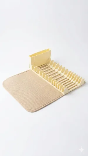 Premium Katlanabilir Mikrofiber Bulaşıklık Seti Bej – Tezgah Üstü Kurulama Matı 35x43 cm - 3'lü Set
