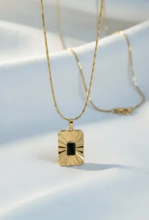14K VIP Gold Renk Siyah Taşlı Kolye – 60 cm Zincir