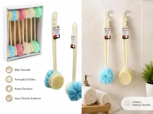 Saplı Banyo Lifi ve Duş Fırçası Çift Taraflı Uzun Saplı Banyo Kesesi 38 cm