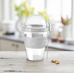 Titiz 600 ml Kaşıklı Yoğurt  Müsli Kabı – Taşınabilir Kase - Beyaz