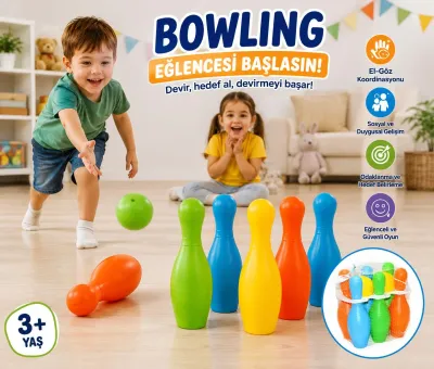 8 Parça Renkli Bowling Oyunu Seti 6 Labut 2 Top Eğitici Çocuk Oyuncağı 3 Yaş+