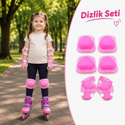 Çocuklar İçin Koruyucu Dizlik, Dirseklik ve Bileklik Seti - 3'lü Koruyucu Pembe