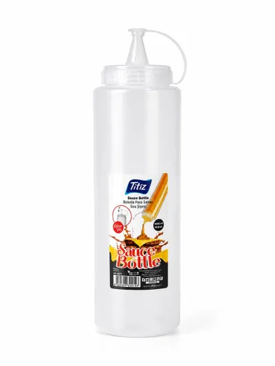 Titiz 700 ml Sos Şişesi Seti Sarı Kırmızı Şeffaf Sızdırmaz Kapaklı 1 Adet - Beyaz