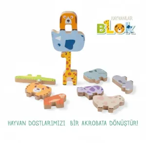 Bee Smart Montessori Hayvanlar Blok Denge Oyunu – Doğal Ahşap Eğitici Oyuncak (2+)