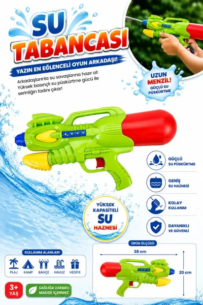 Büyük Boy Su Tabancası - Pompalı Oyuncak Su Tabancası 38 cm 650 ml