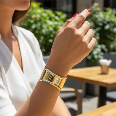 Kadın 14K Kaplama Gold Çelik Kelepçe Bileklik