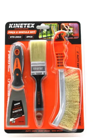 Kinetex Fırça  Spatula Seti 3 Parça (Tel Fırça + Boya Fırçası + Spatula)