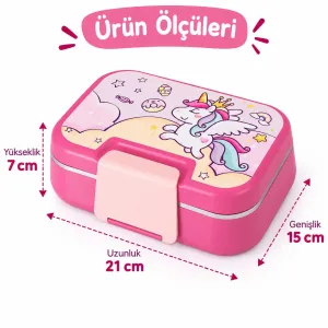 Titiz Happii 1030 ml Çelik Bölmeli Beslenme Kabı Sızdırmaz Silikon Contalı Çatal Kaşık Setli - Pembe