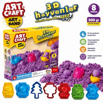 Art Craft Art Sand 3D Hayvanlar Kinetik Oyun Kumu 500 Gr 8 Parça Kalıplı Set