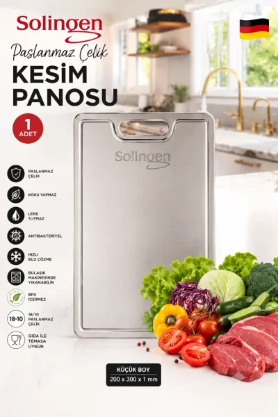 Paslanmaz Çelik Kesme Tahtası Küçük 20x30 cm - Antibakteriyel Kesim Panosu