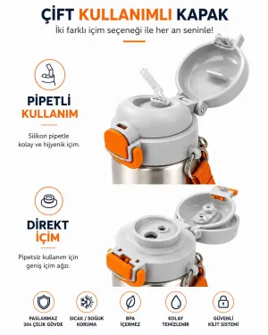 Titiz Çelik Beslenme Kabı ve 600 ml Çelik Termos Matara Seti Pembe Unicorn  Su Perisi 2’li Okul Seti