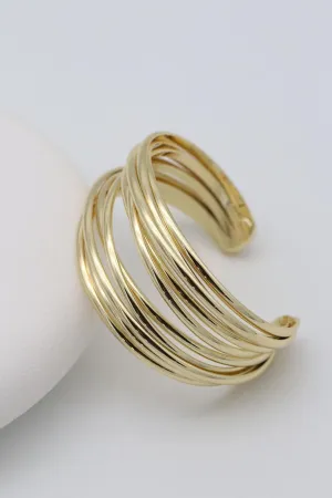 Kadın 14K Kaplama Gold Çoklu Şerit Çelik Kelepçe Bileklik