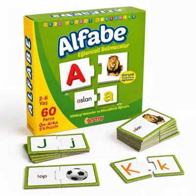 Alfabe Eğlenceli Bulmacalar 60 Parça Ön-Arka Eğitici Puzzle 2-6 Yaş
