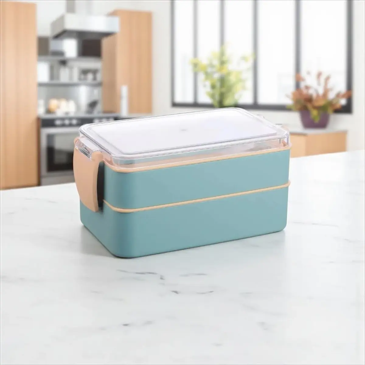 Titiz Fely 2 katlı Öğle Yemeği Kabı – Çatal Kaşık Dahil – Sızdırmaz  Kilitli Lunch Box-Mavi