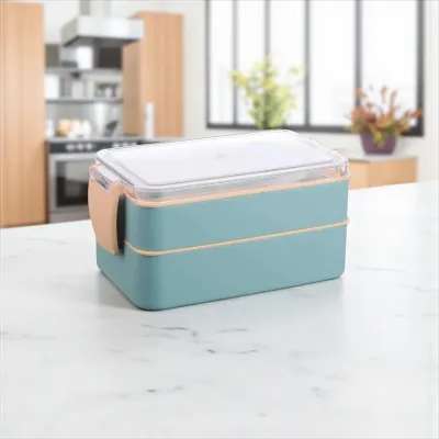 Titiz Fely 2 katlı Öğle Yemeği Kabı – Çatal Kaşık Dahil – Sızdırmaz Kilitli Lunch Box-Mavi
