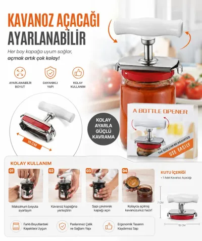 Ayarlanabilir Manuel Kavanoz Açacağı- Çok Amaçlı Kapak Açıcı