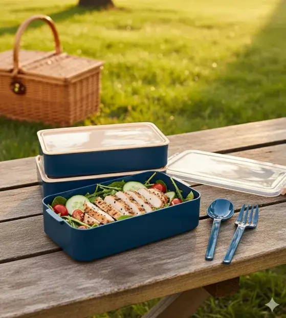 Titiz Fely 2 katlı Öğle Yemeği Kabı – Çatal Kaşık Dahil – Sızdırmaz  Kilitli Lunch Box- Lacivert