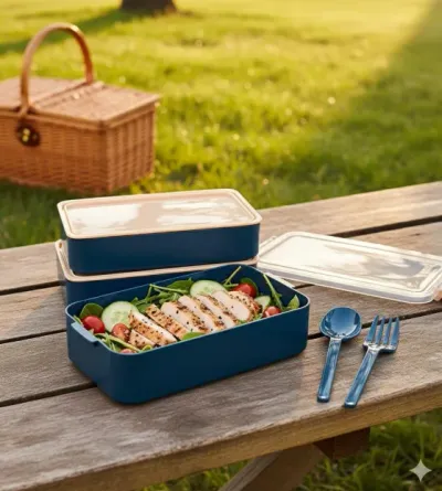 Titiz Fely 2 katlı Öğle Yemeği Kabı – Çatal Kaşık Dahil – Sızdırmaz Kilitli Lunch Box- Lacivert