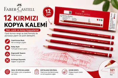 Faber-Castell 321 Kırmızı Kopya Kalemi 12’li Paket Silinmez Kırmızı Kurşun Kalem