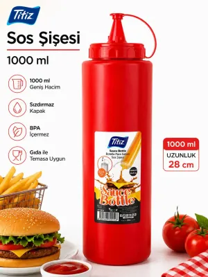 Titiz 3’lü 1000 ml Sos Şişesi Seti Sızdırmaz Kapaklı Sarı Kırmızı Beyaz