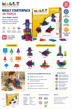 Manyetik Blok Oyuncak 36 Parça – Eğitici Yapı Seti (3+ Yaş)