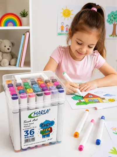 36 Renk Çift Uçlu Marker Kalem Seti Touch Art Boyama ve Çizim Kalemi Kutulu