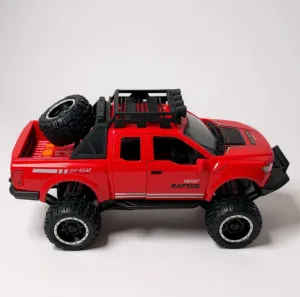 Işıklı Müzikli Lüks Off-Road Jeep Oyuncak Araba – Süspansiyonlu, Yedek Lastikli, 1:16 Model Kırmızı