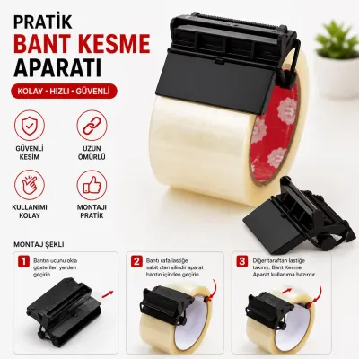 45 mm Koli Bandı Kesici Aparat - Paslanmaz Bıçaklı Pratik ve Kolay Kullanım Bant Kesme Aparatı