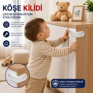 Çok Amaçlı Yapışkanlı Çocuk Güvenlik Kilidi - Delmesiz Dolap Çekmece Kilidi 1 Adet