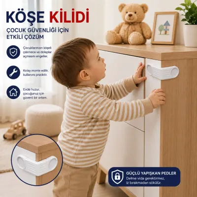 Çok Amaçlı Yapışkanlı Çocuk Güvenlik Kilidi - Delmesiz Dolap Çekmece Kilidi 1 Adet
