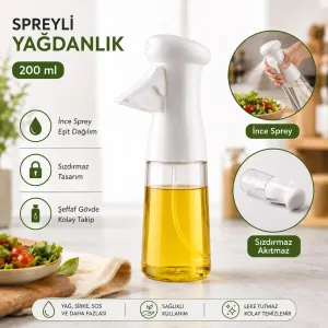 Çok Amaçlı Cam Şişe Püskürtmeli Dağıtıcı Yağdanlık Limonluk Sirke Sosluk Spreyi Beyaz