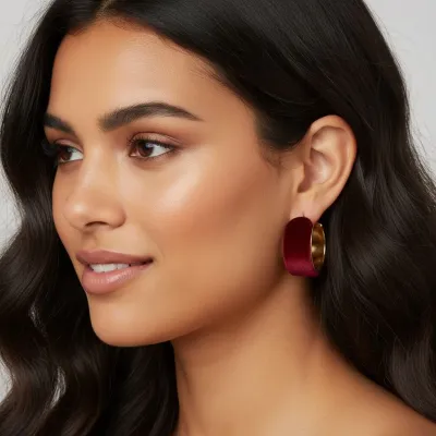 Kadın Bordo 14K Kaplama Çelik Halka Küpe (30 mm)
