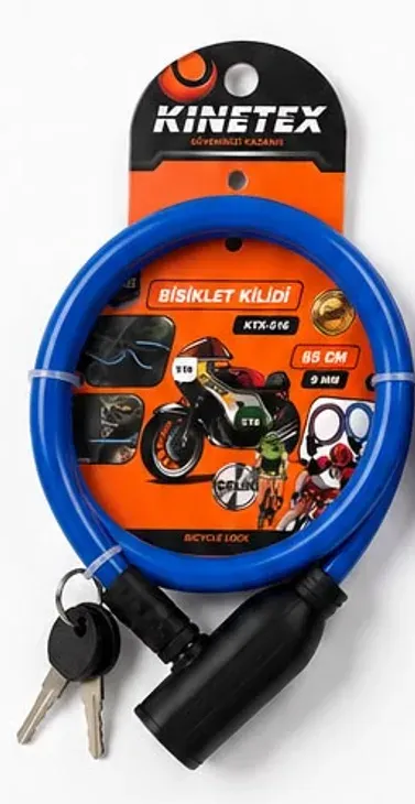 Bisiklet Kilidi 65 CM 9 MM Çelik Halatlı Anahtarlı Güvenlik Kilidi - Mavi