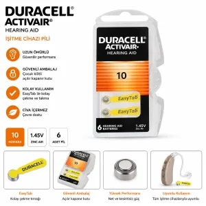 Duracell Activair 10 Numara İşitme Cihazı Pili 6'lı Paket