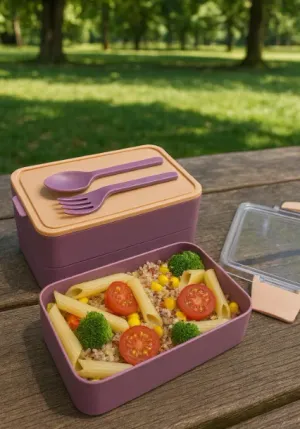 Titiz Fely 2 katlı Öğle Yemeği Kabı – Çatal Kaşık Dahil – Sızdırmaz  Kilitli Lunch Box- Mor Renk
