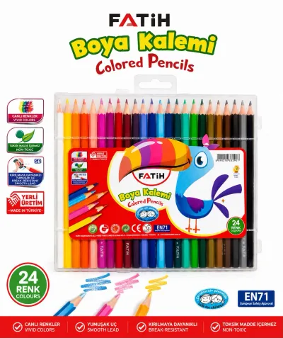 Fatih 24 Renk Kuru Boya Kalemi Plastik Kutulu Canlı Renkler